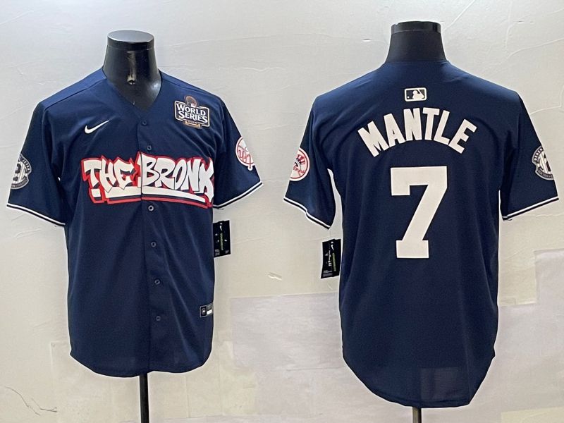 Men New York Yankees #7 Mantle Drak Blue four generations Joint Name 2025 Nike MLB Jersey style 2